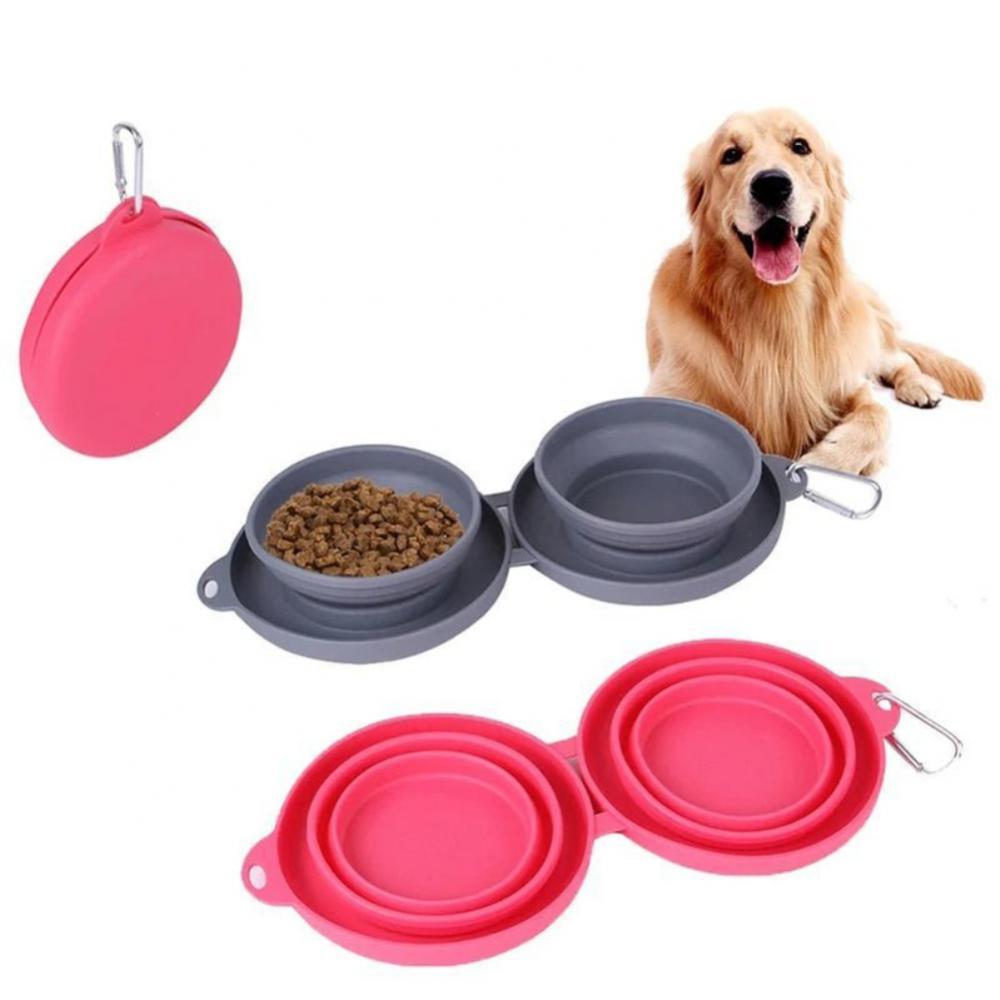 Rubber Foldable Double Bowl Pet Feeding Bowl Pets Supplies Dog Cat Bowls - Pets Home