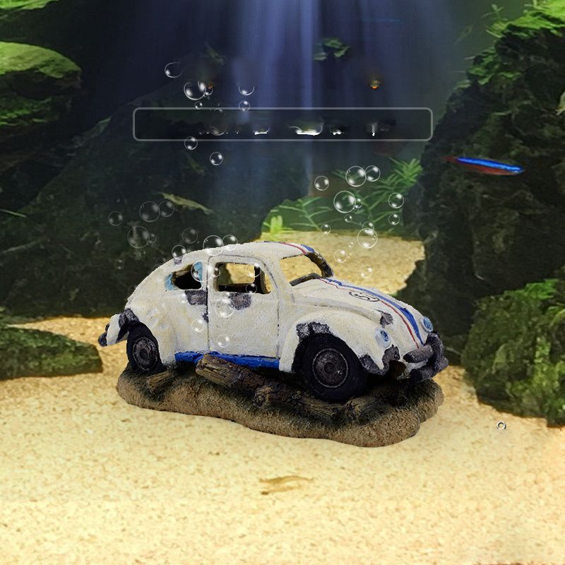 Resin Decorative Aquarium Ornament - Vintage Car with Air Pump Function