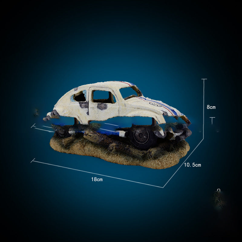 Resin Decorative Aquarium Ornament - Vintage Car with Air Pump Function