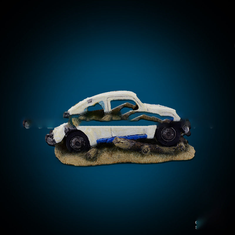 Resin Decorative Aquarium Ornament - Vintage Car with Air Pump Function