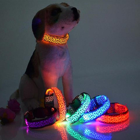 LED Dog Collar Safety Adjustable Nylon Leopard Pet Collar - Pets Home