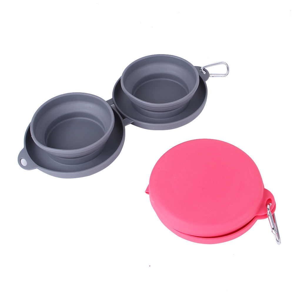 Rubber Foldable Double Bowl Pet Feeding Bowl Pets Supplies Dog Cat Bowls - Pets Home