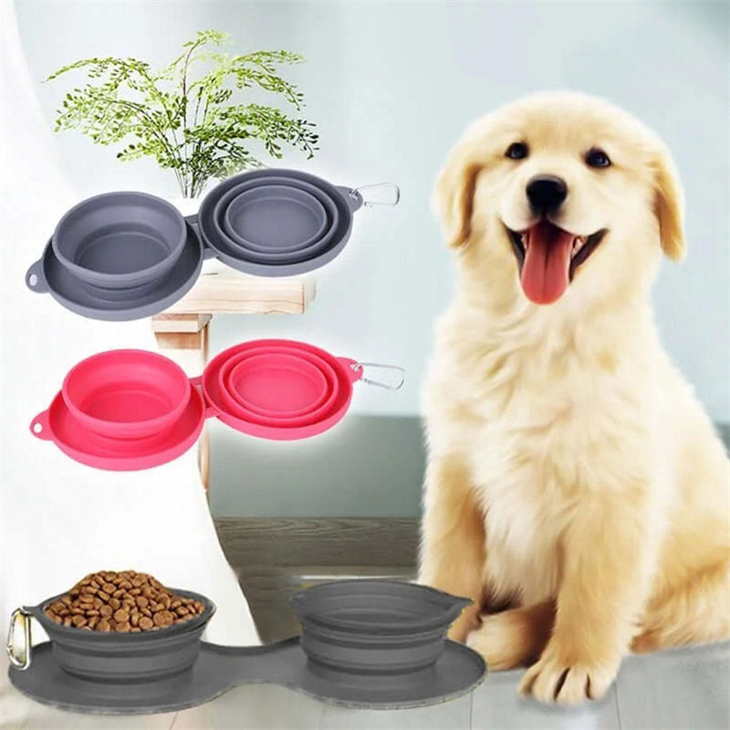 Rubber Foldable Double Bowl Pet Feeding Bowl Pets Supplies Dog Cat Bowls - Pets Home