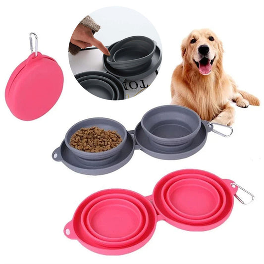 Rubber Foldable Double Bowl Pet Feeding Bowl Pets Supplies Dog Cat Bowls - Pets Home