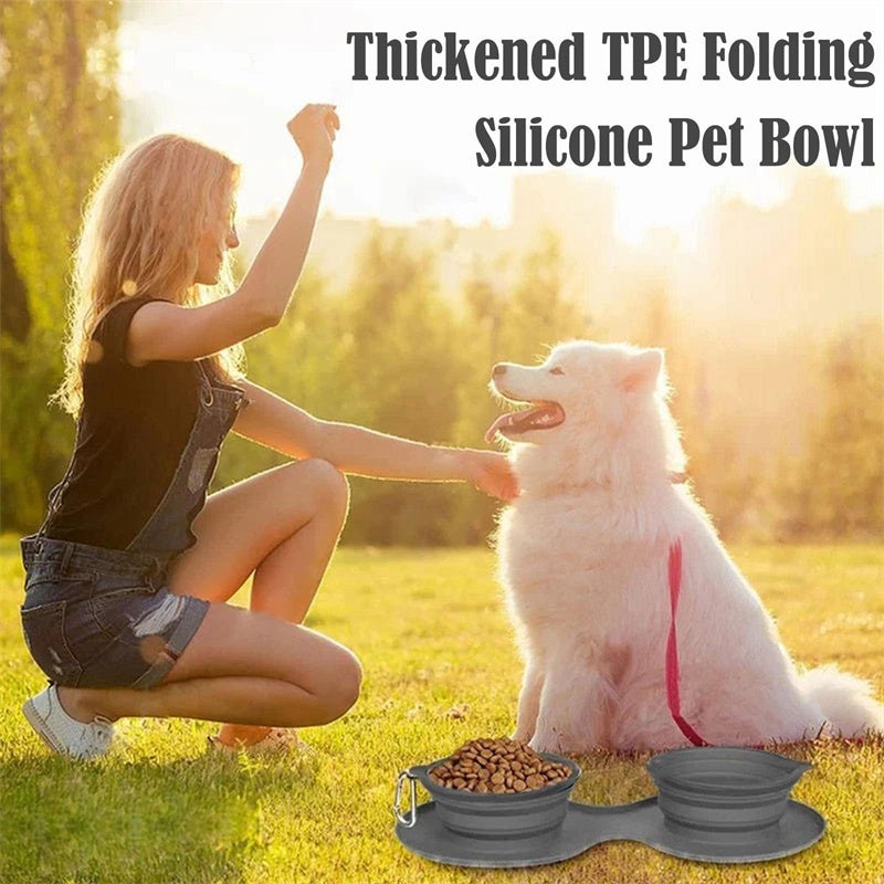 Rubber Foldable Double Bowl Pet Feeding Bowl Pets Supplies Dog Cat Bowls - Pets Home