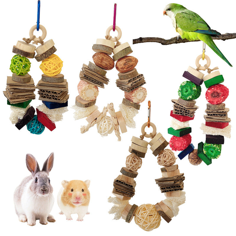 Colorful Wooden Hanging String Rabbit Hamster Molar Vine Bal Parrot Toys