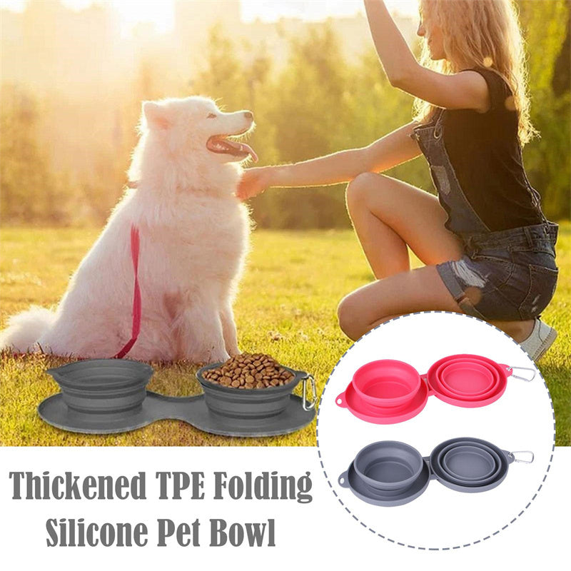 Rubber Foldable Double Bowl Pet Feeding Bowl Pets Supplies Dog Cat Bowls - Pets Home